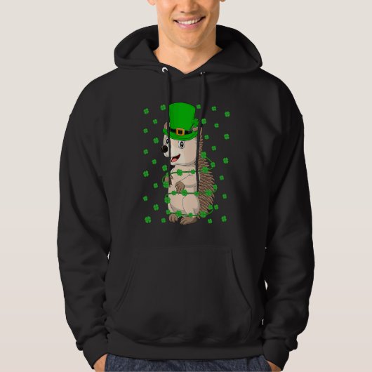 Irish Shamrock Leprechaun Hedgehog St Patrick's Da Hoodie (Voorkant)