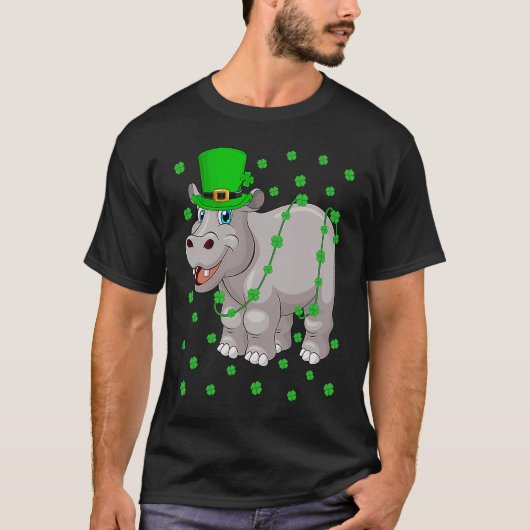 Irish Shamrock Leprechaun Hippopotamus St Patrick' T-shirt (Voorkant)