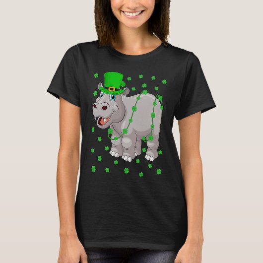 Irish Shamrock Leprechaun Hippopotamus St Patrick' T-shirt (Voorkant)