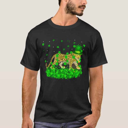 Irish Shamrock Leprechaun Leopard St Patrick's Day T-shirt (Voorkant)
