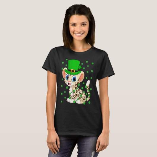 Irish Shamrock Leprechaun Leopard St Patrick's Day T-shirt (Voorkant volledig)