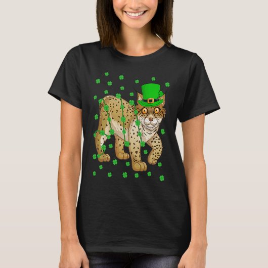 Irish Shamrock Leprechaun Lynx St Patrick's Day T-shirt (Voorkant)