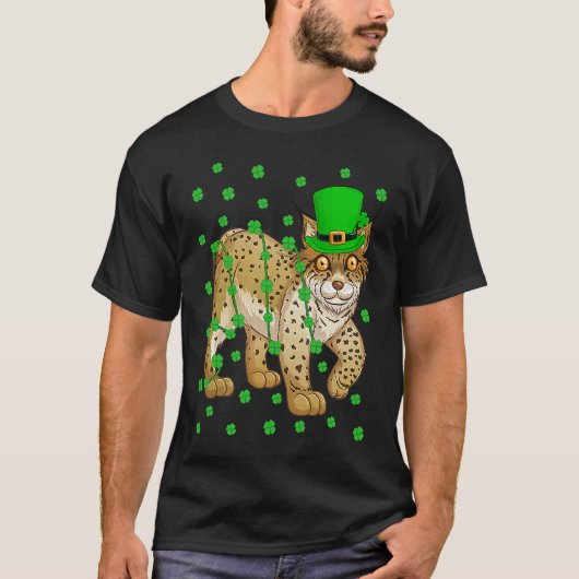Irish Shamrock Leprechaun Lynx St Patrick's Day T-shirt (Voorkant)