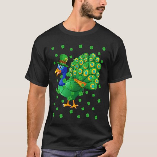 Irish Shamrock Leprechaun Peacock Bird St Patrick' T-shirt (Voorkant)