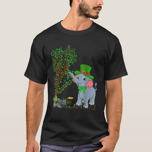 Irish Shamrock Leprechaun Pet Elephant St. Patrick T-shirt (Voorkant)