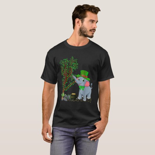 Irish Shamrock Leprechaun Pet Elephant St. Patrick T-shirt (Voorkant volledig)