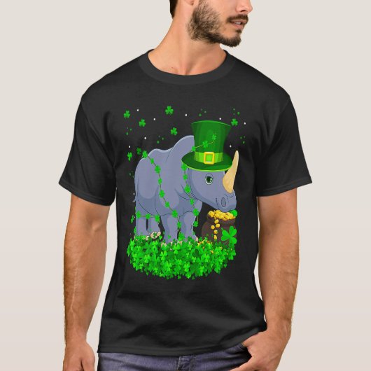 Irish Shamrock Leprechaun Rhino St Patrick's Day T-shirt (Voorkant)
