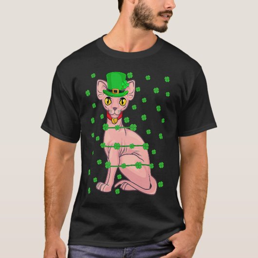 Irish Shamrock Leprechaun Sphynx Cat St Patrick's T-shirt (Voorkant)