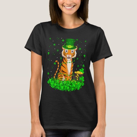 Irish Shamrock Leprechaun Tiger St Patrick's Day   T-shirt (Voorkant)