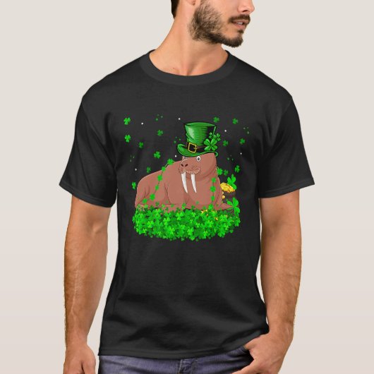 Irish Shamrock Leprechaun Walrus St Patrick's Day T-shirt (Voorkant)