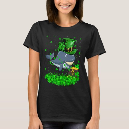 Irish Shamrock Leprechaun Whale St Patrick's Day T-shirt (Voorkant)