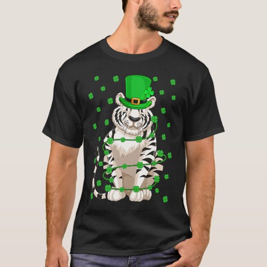 Irish Shamrock Leprechaun White Tiger St Patrick's T-shirt (Voorkant)