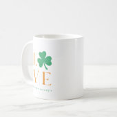 Irish Shamrock Love Mok in Sinaasappel en groen (Voorkant links)