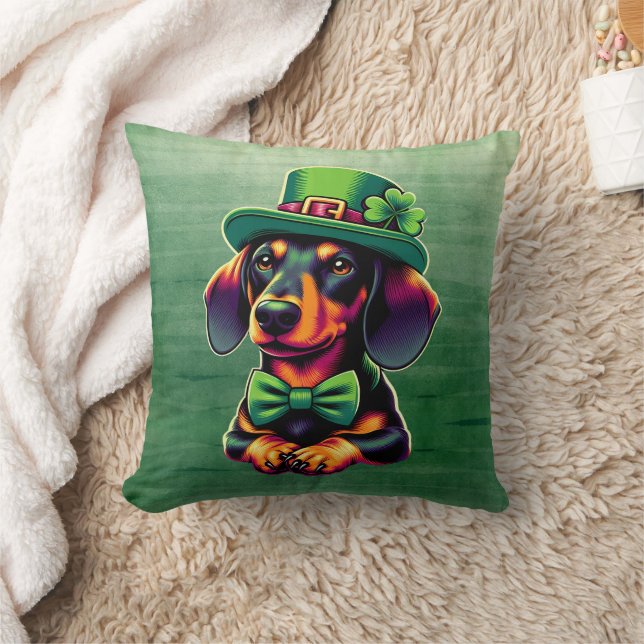 Irish Shamrock Lucky Dachshund Dog Patricks Day Kussen (Deken)