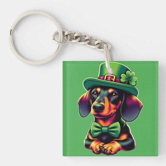 Irish Shamrock Lucky Dachshund Dog Patricks Day Sleutelhanger (voorkant)