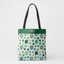 Irish Shamrock Pattern Triple Monogram Tote Bag