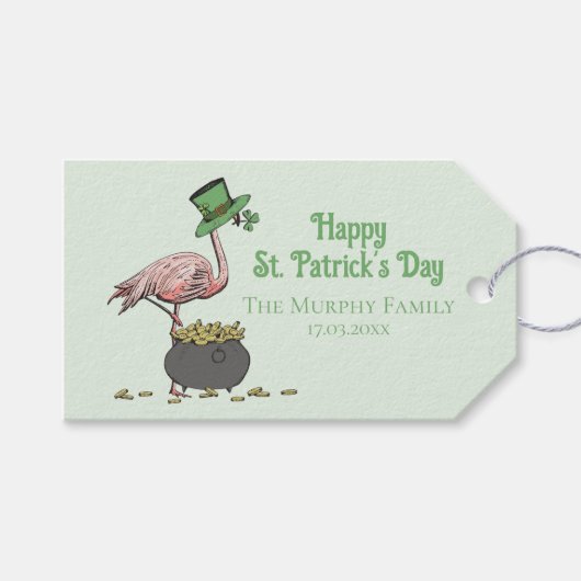 Irish Shamrock Pink Flamingo St Patricks Day Cadeaulabel (Voorkant (Horizontaal))