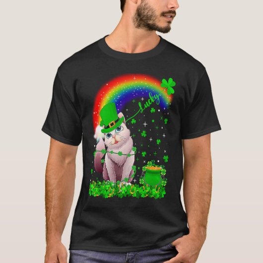 Irish Shamrock Rainbow Lucky Balinese Cat St Patri T-shirt (Voorkant)