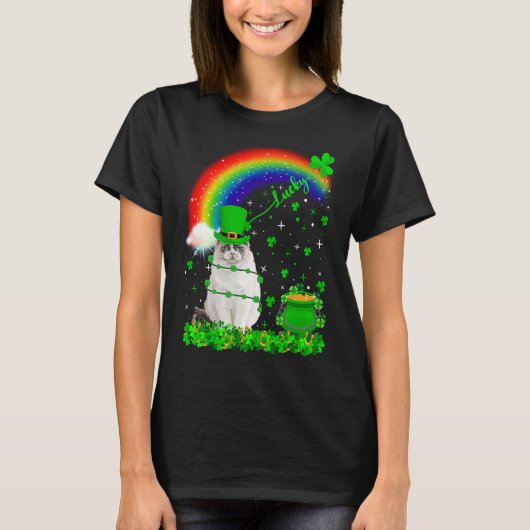 Irish Shamrock Rainbow Lucky Ragdoll Cat St Patric T-shirt (Voorkant)