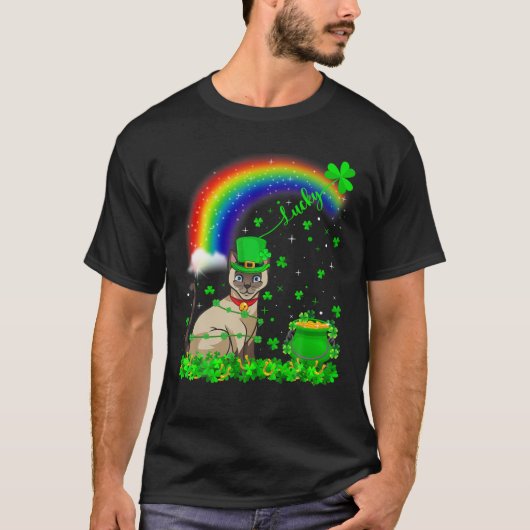 Irish Shamrock Rainbow Lucky Siamese Cat St Patric T-shirt (Voorkant)
