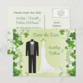 Irish Shamrock, smoking, trouwjurk Save the Date Aankondigingskaart (Voorkant / Achterkant)