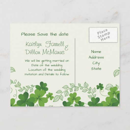 Irish Shamrock, smoking, trouwjurk Save the Date Aankondigingskaart (Achterkant)
