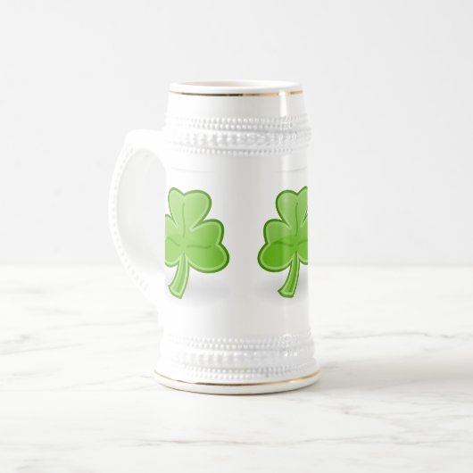 Irish Shamrock St. Patrick White/Gold Beer Mok (Voorkant links)