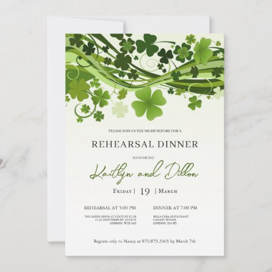 Irish Shamrock Swirls Rehearsal Dinner Invitation Kaart (Voorkant)