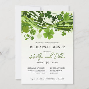 Irish Shamrock Swirls Rehearsal Dinner Invitation Kaart