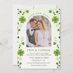 Irish Shamrock Swirls Wedding Save the Date Kaart