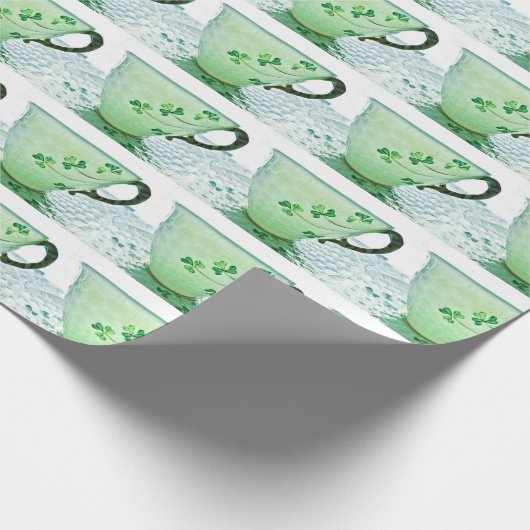 Irish Shamrock Tea Cup Wrapping Paper Cadeaupapier (Hoek)
