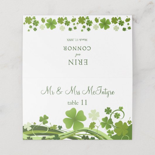 Irish Shamrock Wedding Place card Plaatskaartje (Buitenkant ongevouwen)