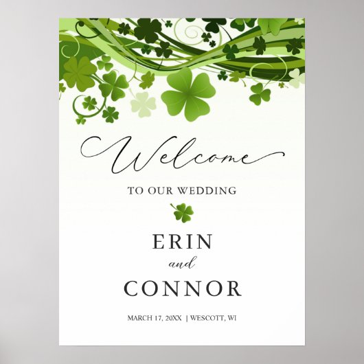 Irish Shamrock Wedding Welcome Sign Poster (Voorkant)
