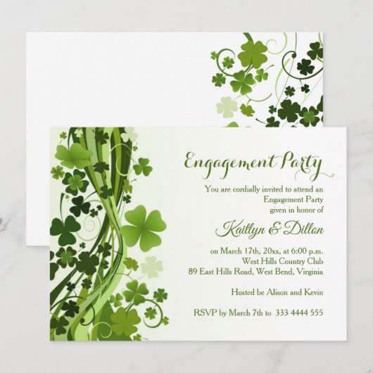 Irish Shamrock, wervelt Verlovingsfeest Kaart (Voorkant / Achterkant)