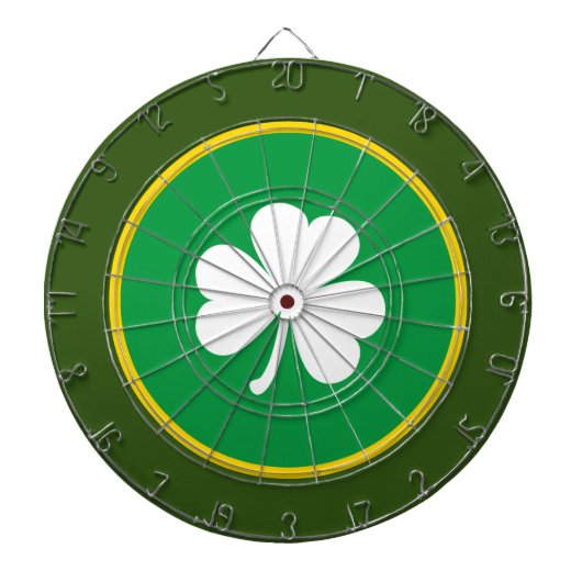 Irish Shamrock | White Green & Gold Dartbord (Voorkant)