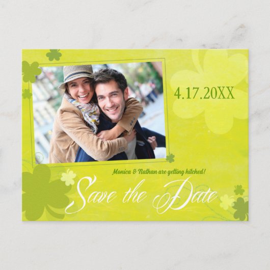Irish Shamrocks Photo Wedding Save the Date Aankondigingskaart (Voorkant)