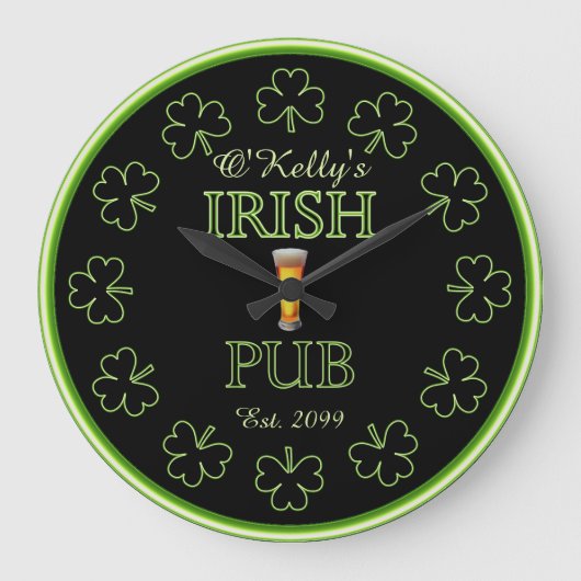 Irish Shamrocks Pub Bar Tavern Clock Grote Klok (Voorkant)