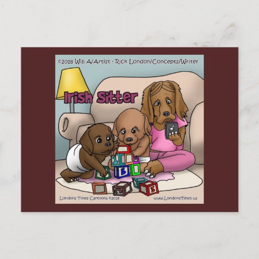 Irish Sitter - Babyzittende Dogs Funny Briefkaart (Voorkant)