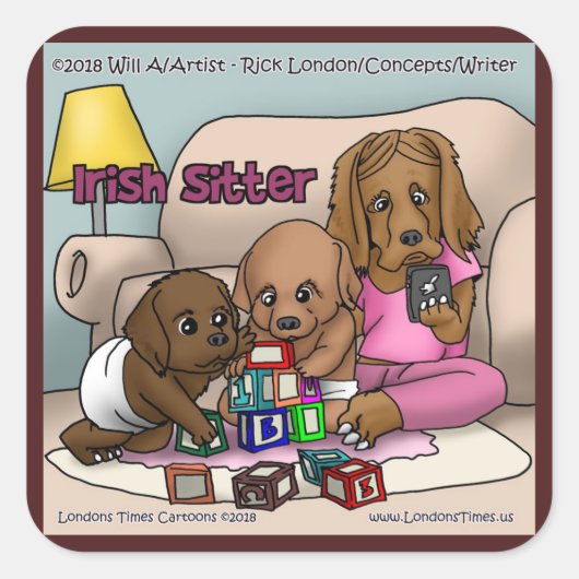 Irish Sitter - Big Red Dogs die babysitters zijn Vierkante Sticker (Voorkant)