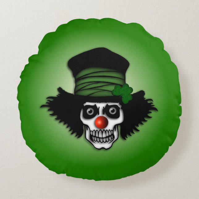 Irish Skeleton Clown Green Rond Kussen (Voorkant)