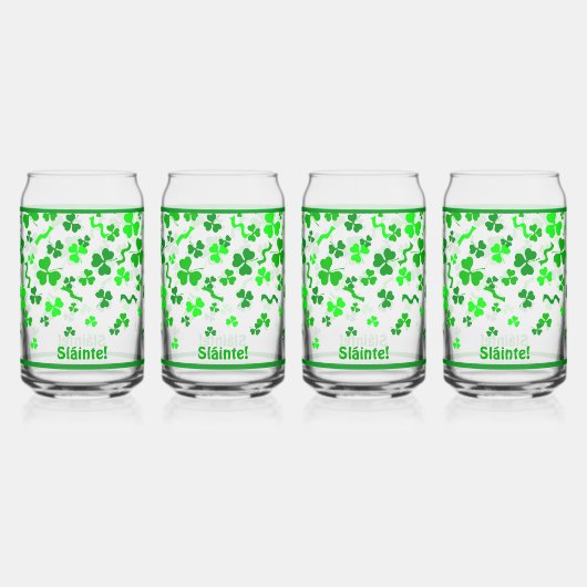Irish Sláinte Lucky Shamrocks Design Personalized Blikvorm Glas (Voorkant)