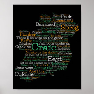 Irish Slang Word Art Map Poster