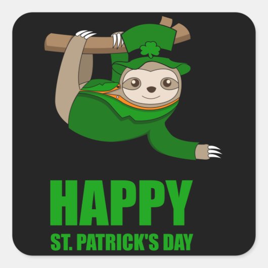 IRISH SLOTH Happy St Patricks Day Gift Kinder Vierkante Sticker (Voorkant)