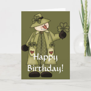Irish Snowman d3 Happy March Birthday Card Kaart