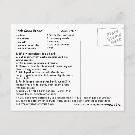 Irish Soda Bread Recipe Post Card Briefkaart (Achterkant)