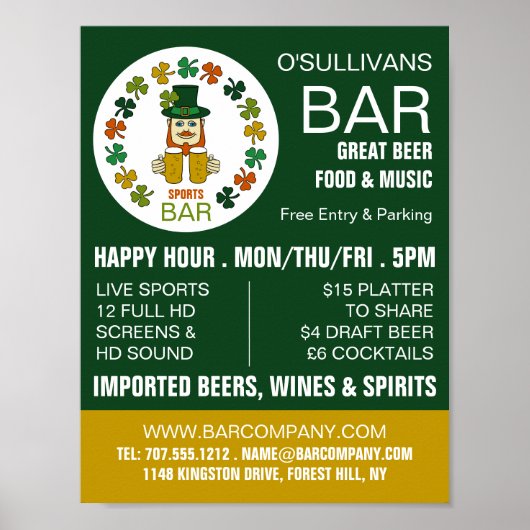 Irish Sports Bar, Pub/Brewery Adverteren Poster (Voorkant)