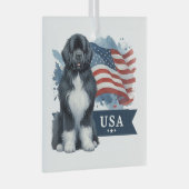 Irish Spot Newfie Patriotic Square  Glas Ornament (Voorkant Rechts)