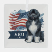 Irish Spot Newfie Patriotic Square  Glas Ornament (Achterkant)