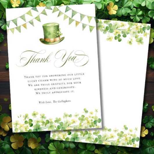 Irish St Patrick's Baby Shower Green Shamrock Bedankkaart