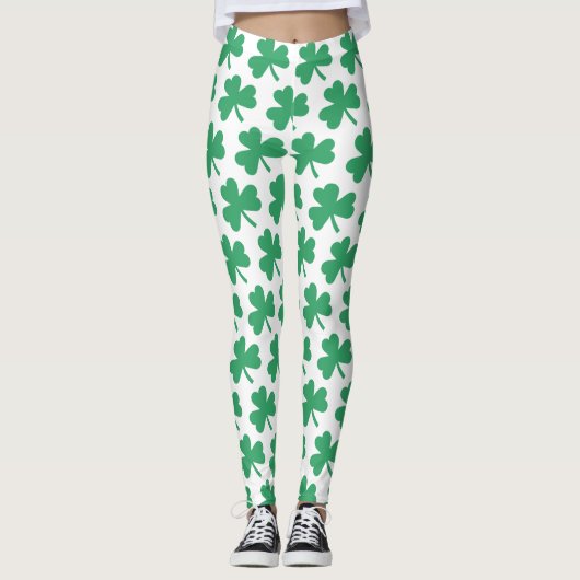 Irish St Patricks Day Green Shamrock Pattern Leggings (Voorkant)